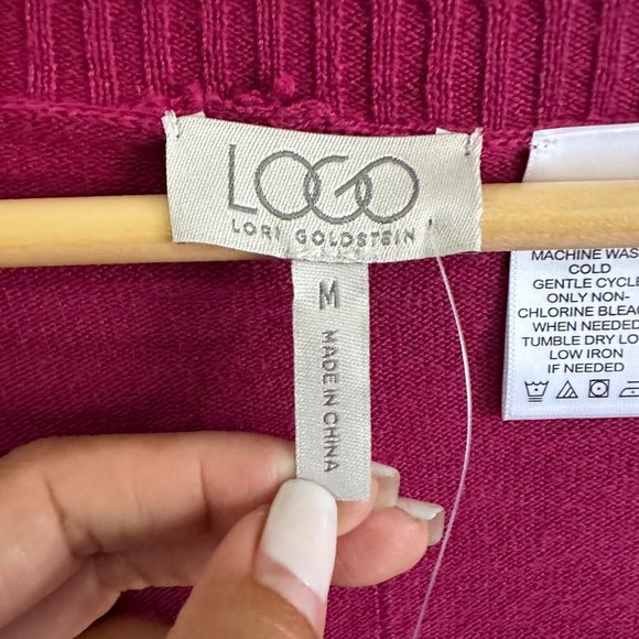 NWT LOGO by Lori Goldstein Cardigan Sweater Top Women Size M Fuscha Pink Button - Picture 3 of 8